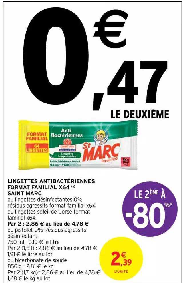 Lingettes Antibactériennes Format Familial X64 Saint Marc