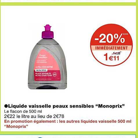 liquide vaisselle peaux sensibles monoprix