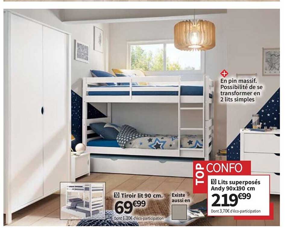 lits superposés andy 90 x 190 cm