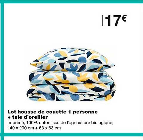 lot housse de couette 1 personne + taie d'oreiller