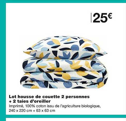 lot housse de couette 2 personnes + 2 taies d'oreiller