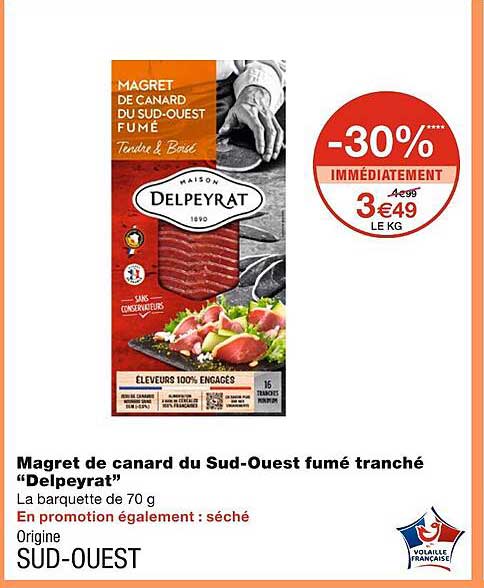 magret de canard du sud-ouest fumé tranché delpeyrat