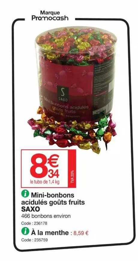 mini-bonbons acidulés goûts fruits saxo ou à la menthe