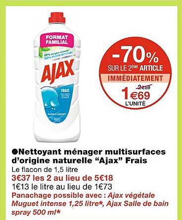 nettoyant ménager multisurfaces d'origine naturelle ajax frais