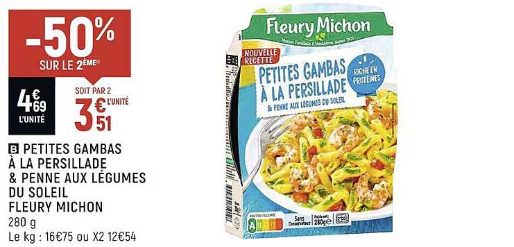 petites gambas à la persillade & penne aux légumes du soleil fleury michon