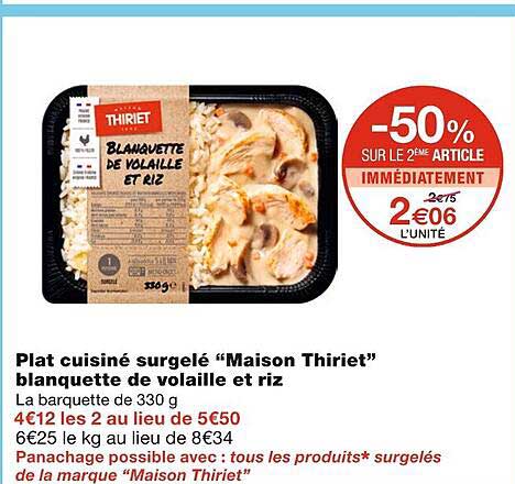 plat cuisiné surgelé maison thiriet blanquette de volaille et riz