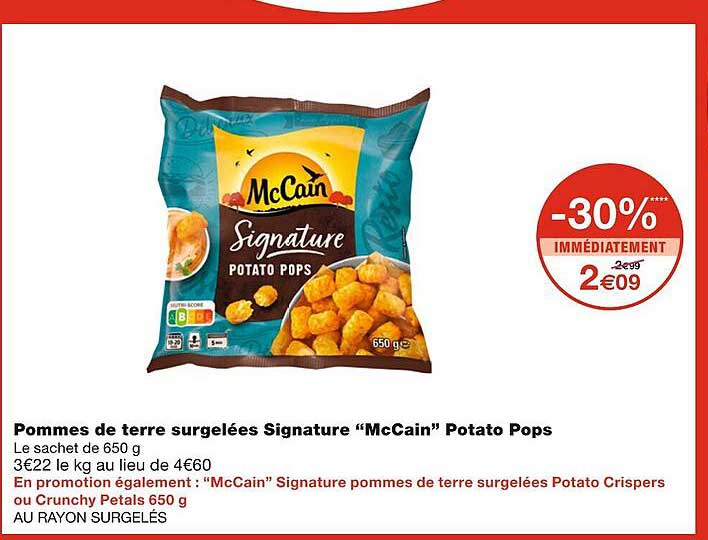 pommes de terre surgelées signature mccain potato pops