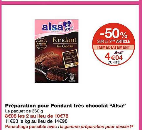 Préparation Pour Fondant Très Chocolat Alsa
