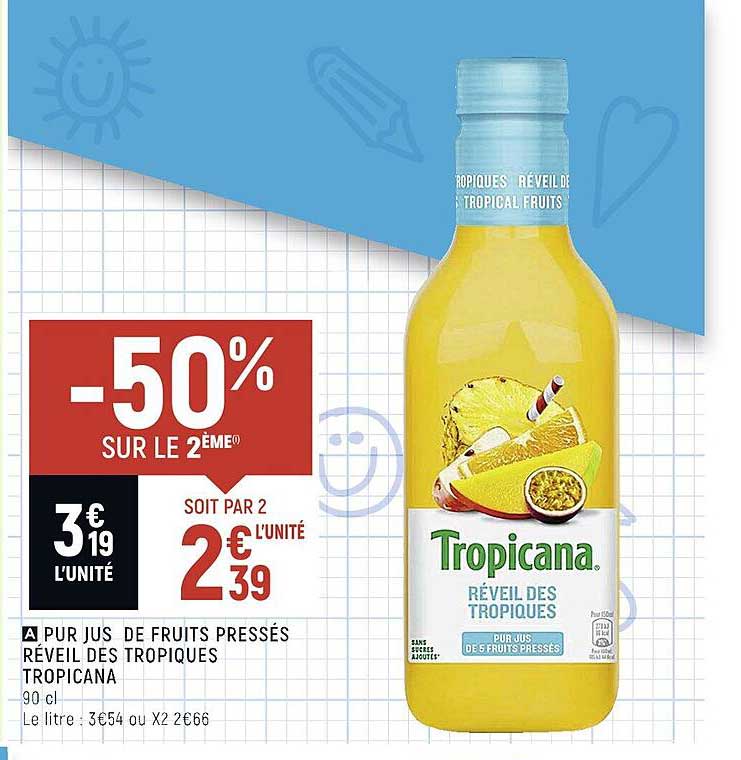 pur jus de fruits pressés réveil des tropiques tropicana