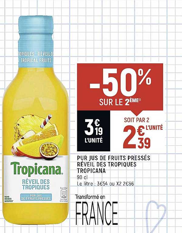 pur jus de fruits pressés réveil des tropiques tropicana