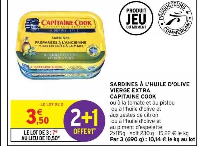 sardines à l'huile d'olive vierge extra capitaine cook