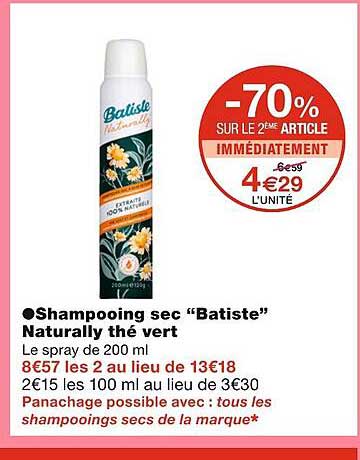 shampooing sec batiste naturally thé vert