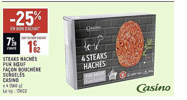 steaks hachés pur boeuf façon bouchère surgelés casino