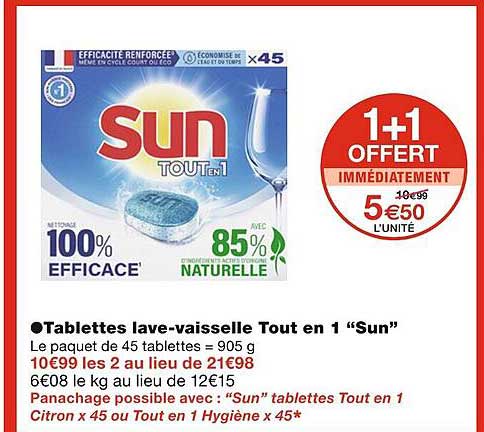 tablettes lave-vaisselle tout en 1 sun