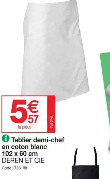 tablier demi-chef en coton blanc deren et cie