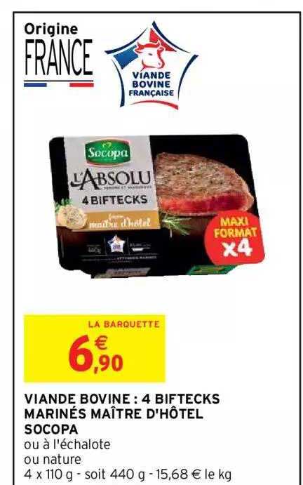 Viande Bovine : 4 Biftecks Marinés Maître D'hôtel Socopa