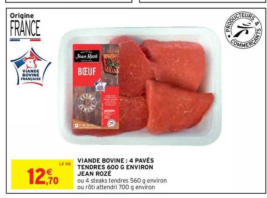viande bovine : 4 pavés entres 600g environ jean rozé