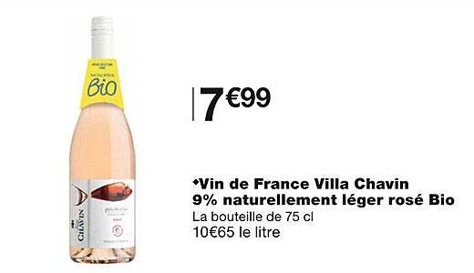vin de france chavin 9% naturellement léger rosé bio