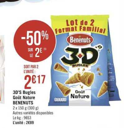 Promo 3d's Bugles Goût Nature Benenuts -50% Sur Le 2e chez Géant Casino ...