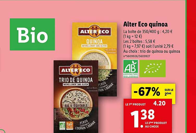 alter eco quinoa -67% sur le 2ème