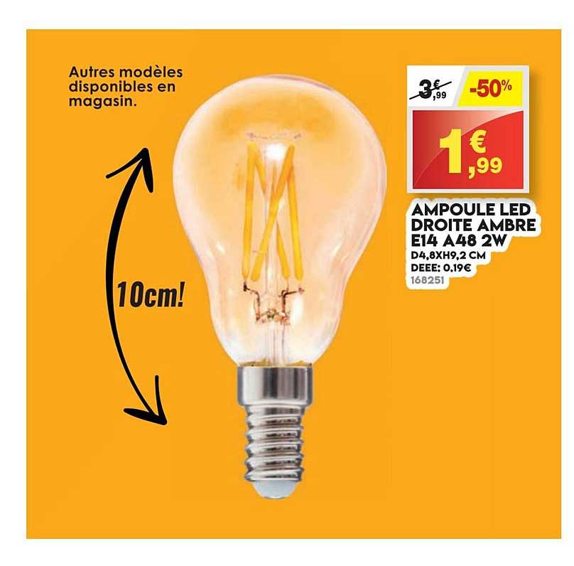 Ampoule Led Droite Ambre E14 A48 2w