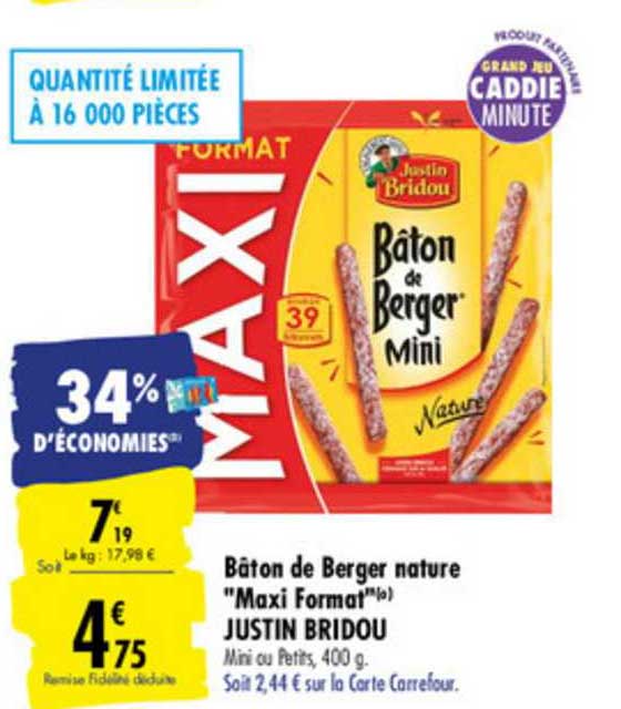 bâton de berger nature "maxi format" justin bridou