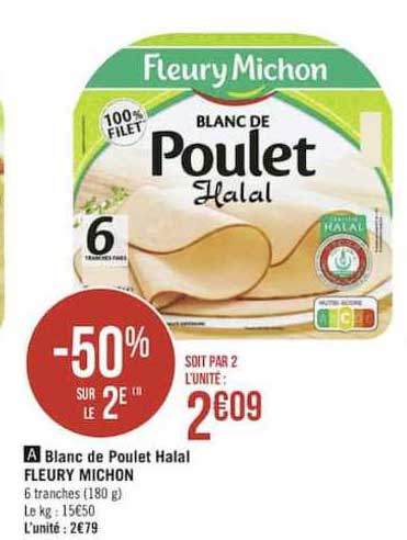 Blanc De Poulet Halal Fleury Michon -50% Sur Le 2e