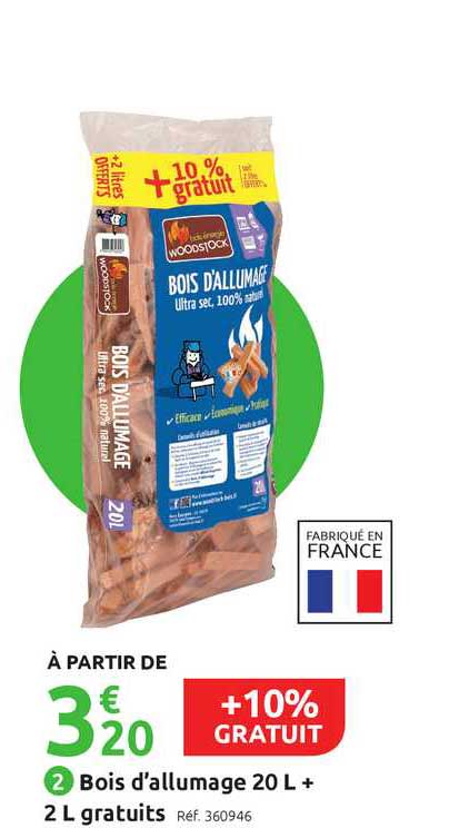 bois d'allumage 20 l + 2 l gratuits