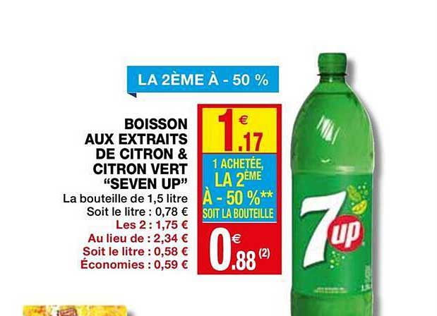 boisson aux extraits de citron & citron vert seven up le 2ème à -50%