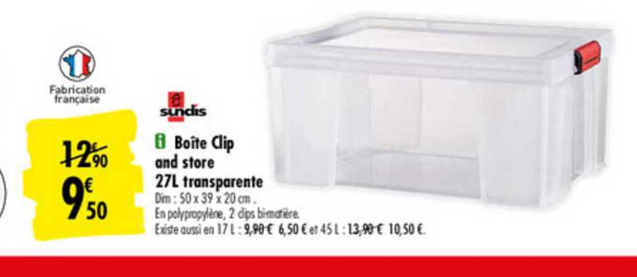 boîte clip and sotre 27l transparent sundis