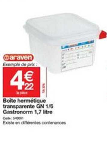 boîte hermétique transparente gn 1 6 gastronom 1.7 litre