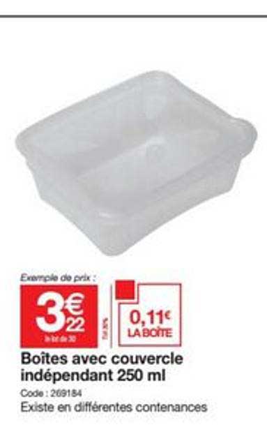 boîtes avec couvercle indépendant 250ml