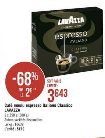 Café Moulu Espresso Italiano Classico Lavazza -68% Sur Le 2e