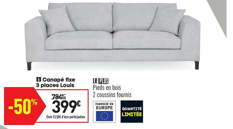 Canapé Fixe 3 Places Louis