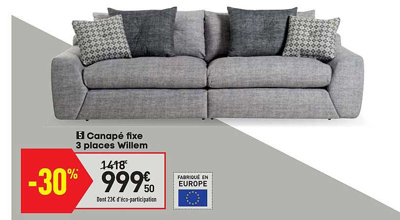 Canapé Fixe 3 Places Willem