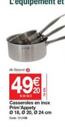 casseroles en inox prim'appety 18 20 24 cm