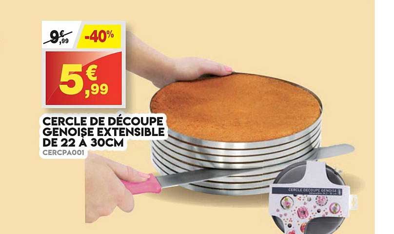 cercle de découpe genoise extensible de 22 à 30 cm