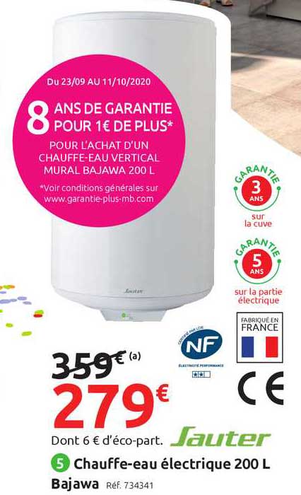 chauffe eau électrique 200 l bajawa sauter