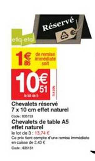 chevalets réservé 7 x 10 cm effet naturel chevalets de table a5 effet naturel