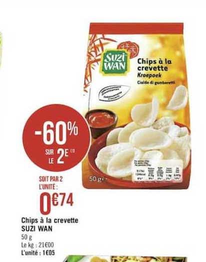 chips à la crevette suzi wan -60% sur le 2e