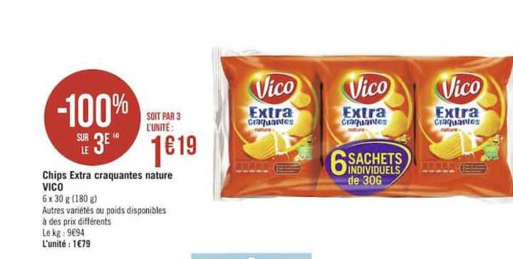 Chips Extra Craquantes Nature Vico -100% Sur Le 3e