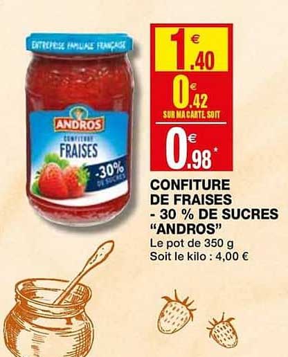 confiture de fraises moins 30% de sucres andros