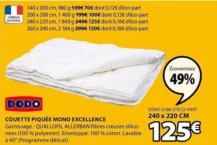 couette piquée mono excellence dodo