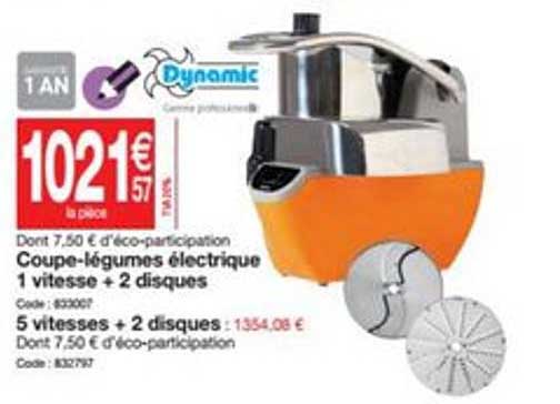 coupe légumes électrique 1 vitesse + 2 disques 5 vitesses + 2 disques