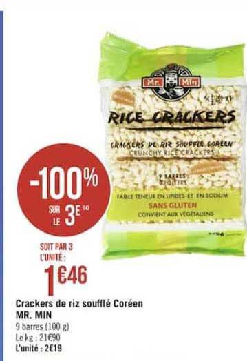 crackers de riz soufflé coréen mr. min -100% sur le 3e