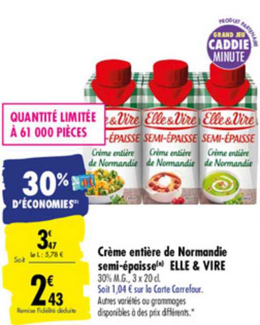 crème entière de normandie semi épaisse elle&vire