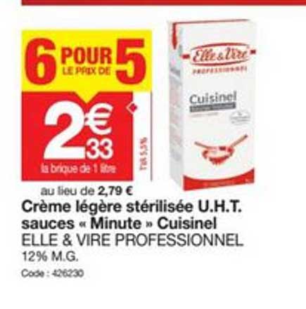 crème légère stérilisée u.h.t. sauces "minute" cuisinel elle&vire professionnel