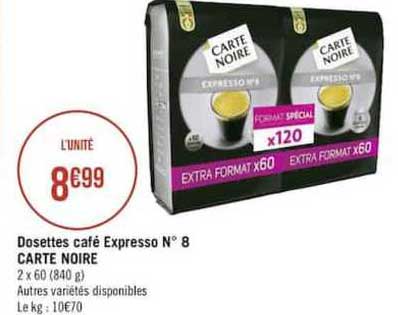 dosettes café expresso n°8 carte noire