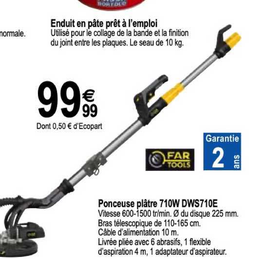 enduit en pâte prêt à l'emploi ponceuse plâtre 710w dws710e