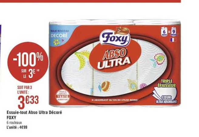 essuie tout abso ultra décoré foxy -100% sur le 3e